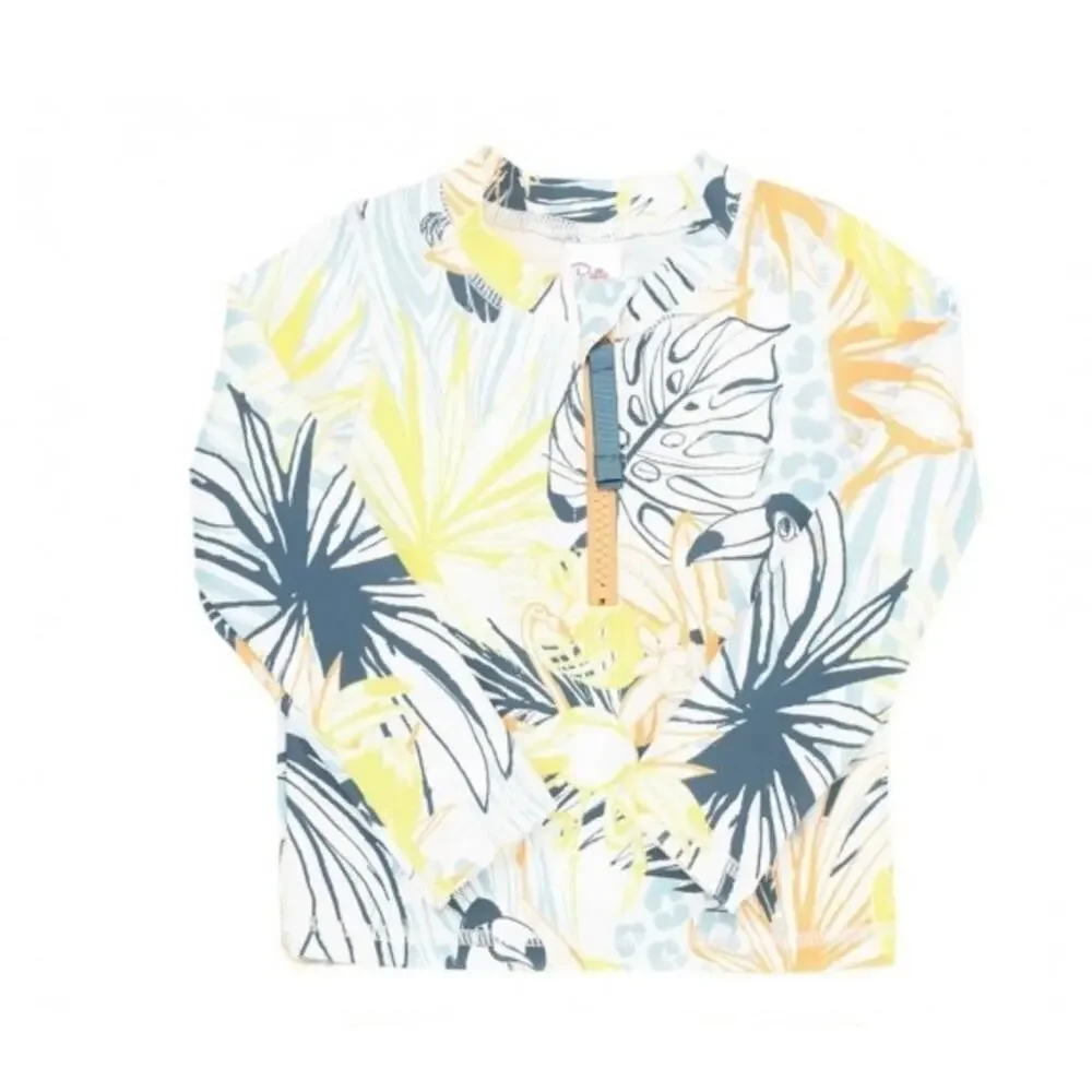 $30 Ruffle Butts Birds of Paradise Long Sleeve Rash Guard Swim - 4T